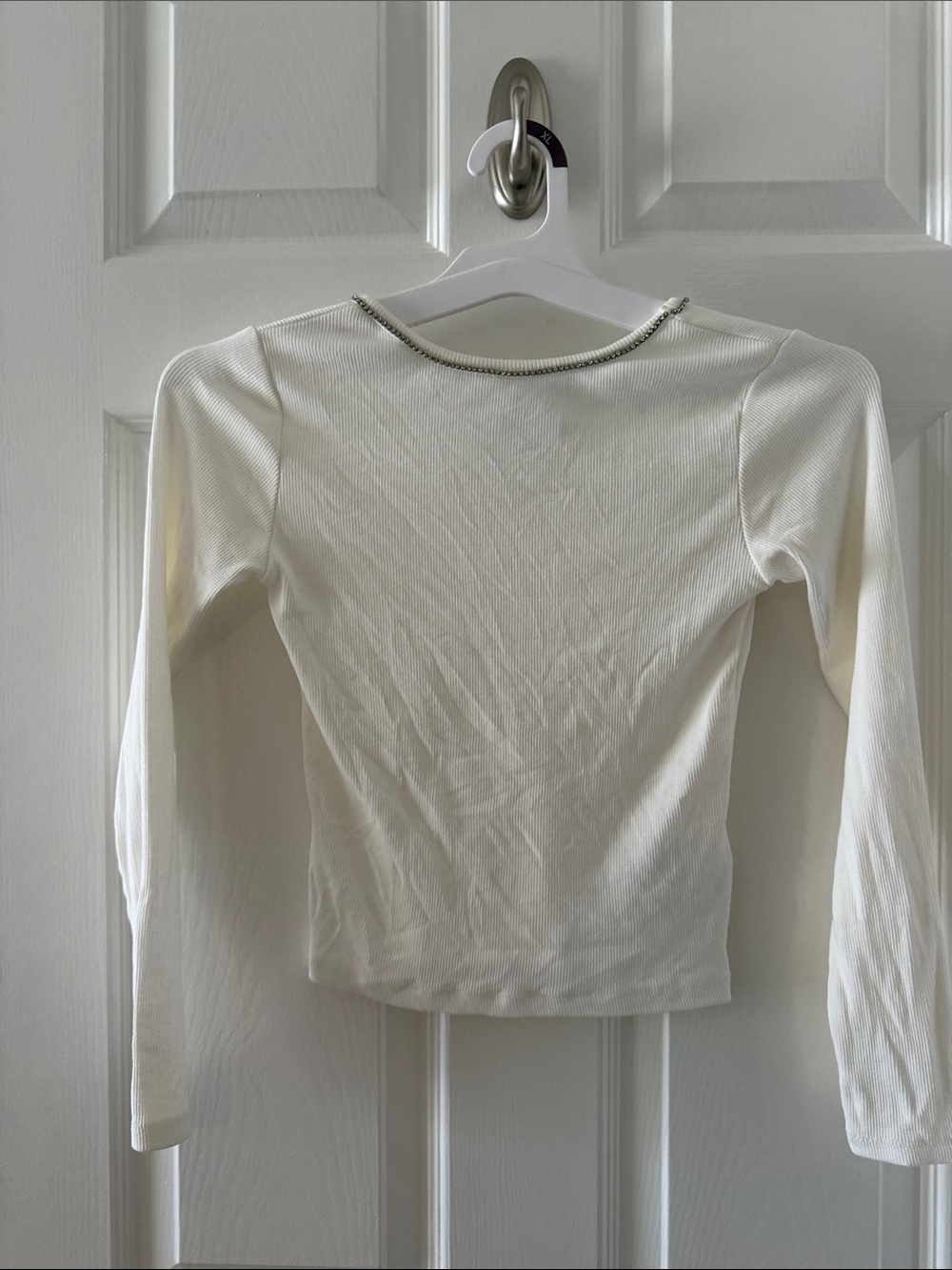 Zara Rhinestone Ribbed Cream Top SZ 9-10 - Picture 8 of 8